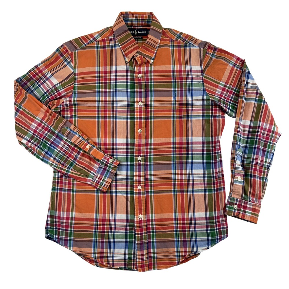 Ralph Lauren Shirt Mens Medium Madras Plaid Long Sleeve Button Down Custom Fit
